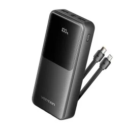 Vention Power Bank 20000mAh (Micro-USB + USB-C + USB-A + USB-A) with Built-in USB-C and Lightning Cables 22.5W _ black